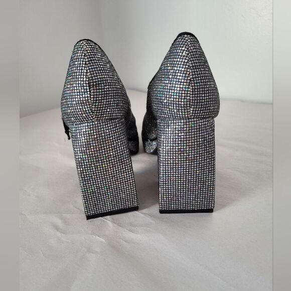 Sparkle Chunky Heel Platform Mary Jane Buckle Shoes Disco Glitter Bratz GB 7.5 - Picture 5 of 10